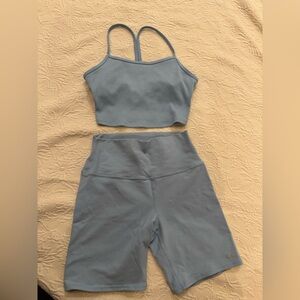Alo Yoga High Waist Bike Shorts and Crop Top Set - Light Blue, Size S